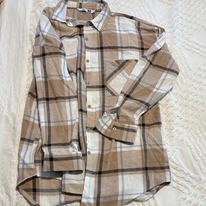 Plaid Button-Down Shirt in Tan and Cream